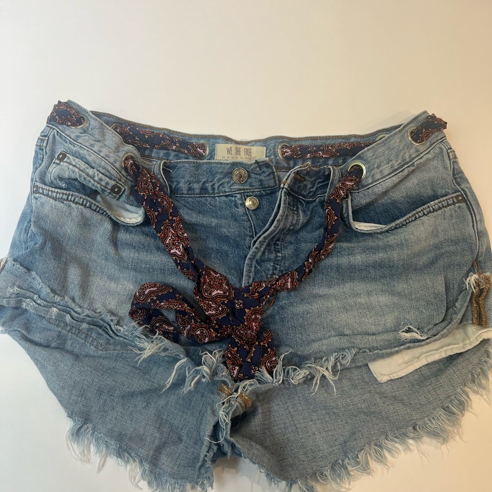 We The Free Blue Jean Shorts with Paisley Belt